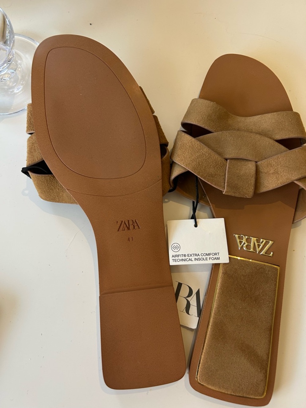 NWT Zara Cognac Brown Knotted Suede Slide Sandals size 41 - Picture 6 of 6